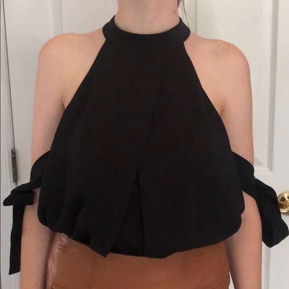 Design Lab Lord & Taylor Tops - High Neck Bow Sleeve Black Top Blouse